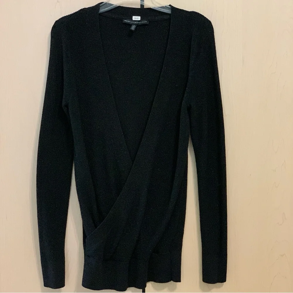 White House Black Market Women's Pullover Shimmer V-Neck Wrap Sweater Black‎ M